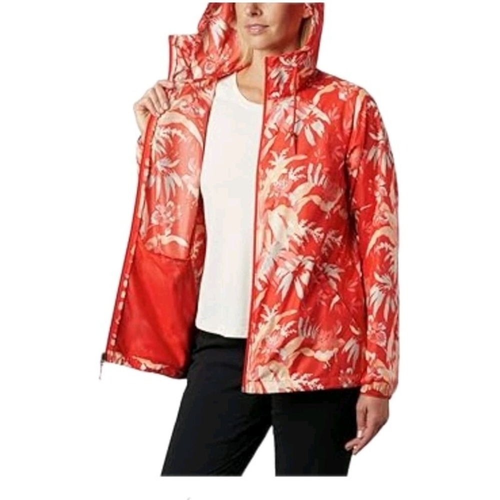 COLUMBIA Lightweight S Floral Raincoat Hooded Drawstring Pockets Contemporary